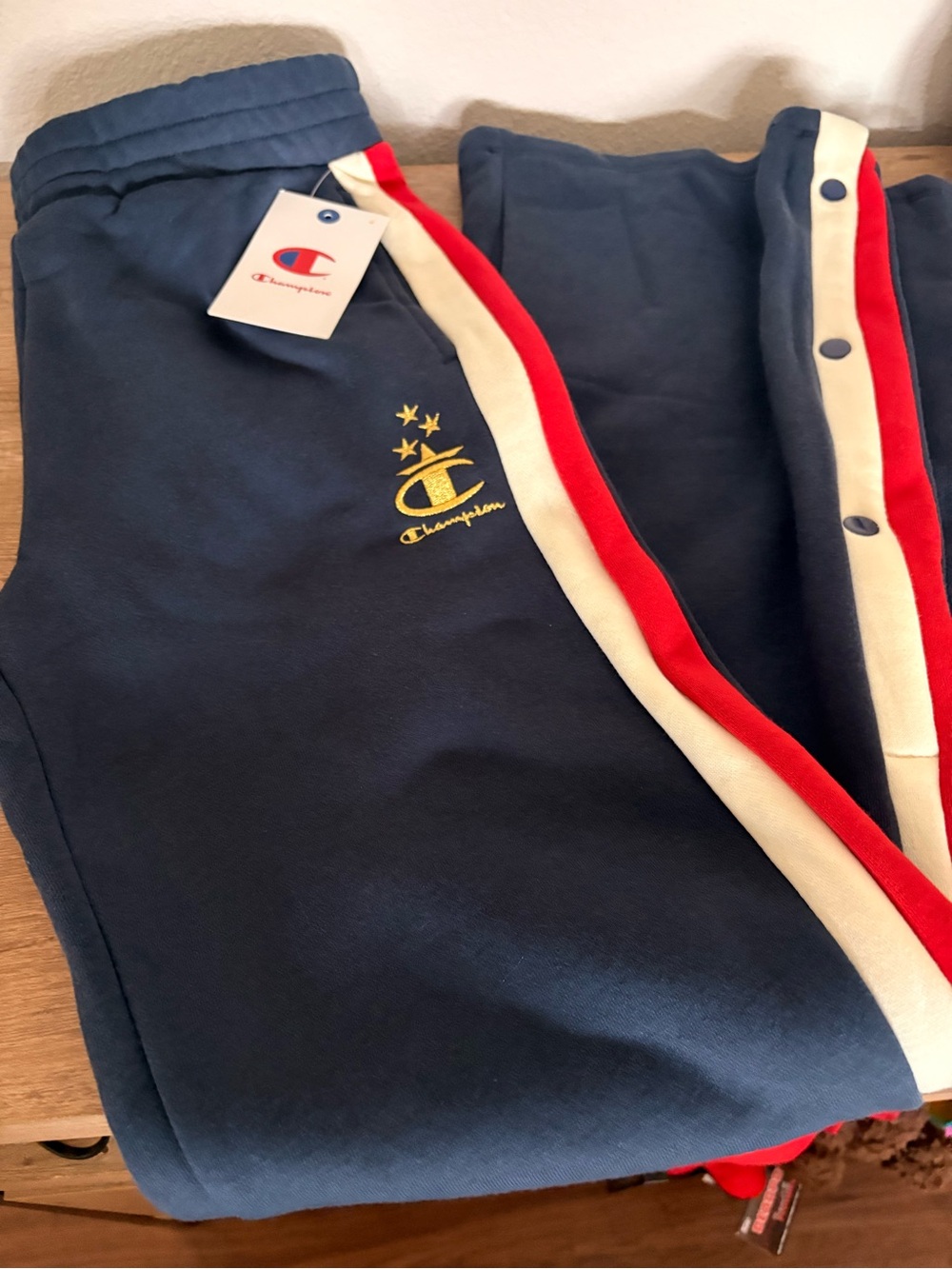 Champion Kids Navy Snap-Stripe Track Pants